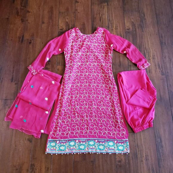 Embroidered Salwar Kameez Dupatta Long Scarf Cotton Chiffon Party Wear Dress - Picture 2 of 9